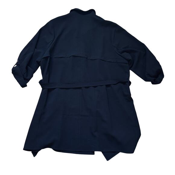 Torrid Black Trench Coat Jacket Draped Open Tie Front Roll Tab Sleeve 5 NWT - Picture 4 of 8